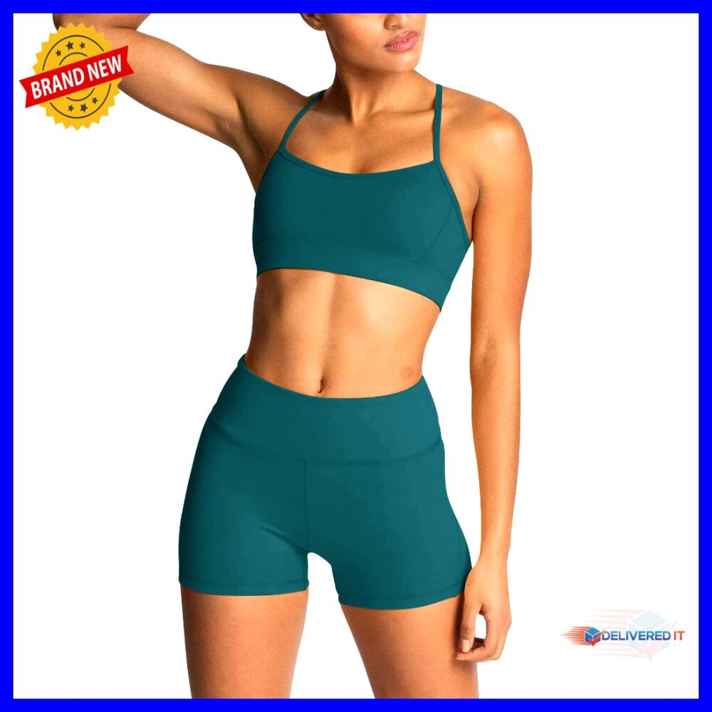 2-Piece Workout Set High Waisted Biker Shorts Sports Bra Yoga Outfit